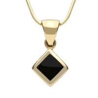 9ct Yellow Gold And Whitby Jet Dinky Square Necklace