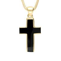 9ct Yellow Gold And Whitby Jet Channel Set Cross Necklace