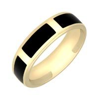 9ct Yellow Gold And Whitby Jet Gap 6mm Wedding Band Ring