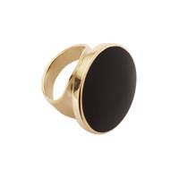 9ct Yellow Gold And Whitby Jet Large Round Ring