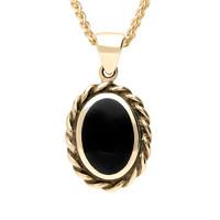 9ct Yellow Gold Whitby Jet Oval Rope Necklace