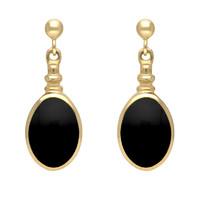 9ct Yellow Gold And Whitby Jet Oval Bottletop Drop Earrings