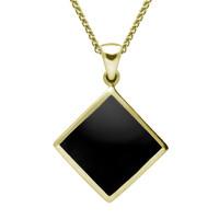 9ct Yellow Gold And Whitby Jet Modern Flat Square Necklace