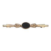 9ct Yellow Gold and Whitby Jet Oval Long Bar Brooch