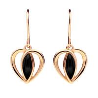 9ct Rose Gold Whitby Jet Heart Drop Earrings