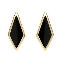 9ct Yellow Gold Whitby Jet Diamond Shaped Stud Earrings