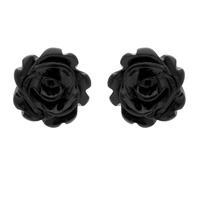9ct Yellow Gold And Whitby Jet Small Carved Rose Stud Earrings