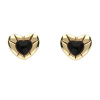 9ct Yellow Gold And Whitby Jet Stone Heart Stud Earrings