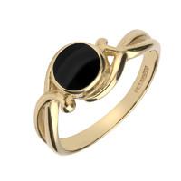 9ct Yellow Gold And Whitby Jet Round Scroll Ring