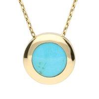 9ct Yellow Gold And Turquoise Modern Framed Round Necklace