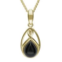 9ct Yellow Gold And Whitby Jet Celtic Pear Shape Necklace