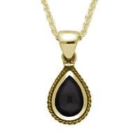 9ct Yellow Gold And Whitby Jet Dinky Pear Drop Necklace