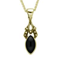 9ct Yellow Gold And Whitby Jet Fancy Marquise Necklace