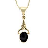 9ct Yellow Gold And Whitby Jet Oval Art Deco Drop Necklace