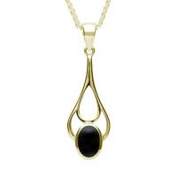 9ct Yellow Gold And Whitby Jet Oval Spoon Drop Necklace