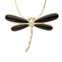 9ct Yellow Gold And Whitby Jet Small Dragonfly Necklace