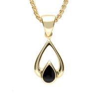 9ct Yellow Gold And Whitby Jet Tear Drop Necklace