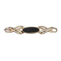 9ct Yellow Gold and Whitby Jet Long Oval Twisted Bar Brooch