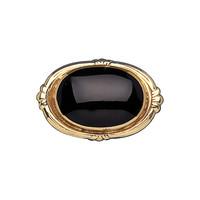 9ct Yellow Gold and Whitby Jet Oval Fleur Brooch