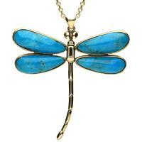 9ct Yellow Gold And Turquoise Four Stone Dragonfly Necklace