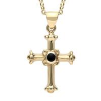 9ct Yellow Gold And Whitby Jet Norwich Cathedral Cross Necklace