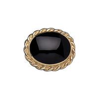 9ct Yellow Gold and Whitby Jet Rope Twist Edge Small Brooch