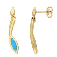 9ct Yellow Gold Turquoise Toscana Long Marquise Drop Earrings