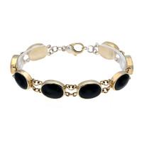 9ct Yellow Gold and Whitby Jet Eight Stone Oval Link Bracelet