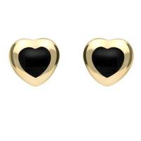 9ct Yellow Gold And Whitby Jet Medium Heart Stud Earrings