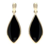 9ct Yellow Gold And Whitby Jet Pointed Pear Drop Earrings