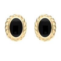 9ct Yellow Gold and Whitby Jet Rope Edge Oval Stud Earrings