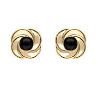 9ct Yellow Gold And Whitby Jet Round Swirl Stud Earrings