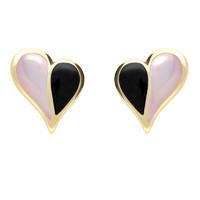 9ct Yellow Gold Whitby Jet Pink Pearl Split Heart Stud Earrings