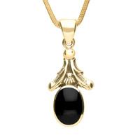 9ct Yellow Gold And Whitby Jet Oval Leaf Drop Necklace