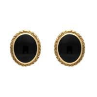 9ct Yellow Gold Whitby Jet Rope Edge Stud Earrings
