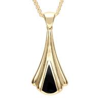 9ct Yellow Gold Whitby Jet Triangle Fan Necklace