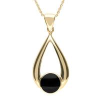 9ct Yellow Gold Whitby Jet Tear Drop Necklace