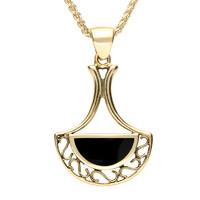9ct Yellow Gold Whitby Jet Art Deco Fan Necklace