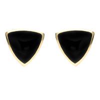 9ct Yellow Gold Whitby Jet Large Curved Triangle Stud Earrings