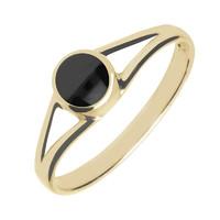 9ct Yellow Gold Whitby Jet Round Split Shoulder Ring