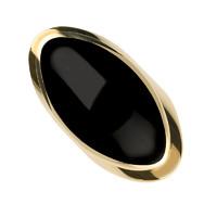 9ct Yellow Gold Whitby Jet Large Oval Stone Statement Band Ring