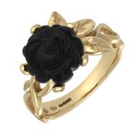 9ct Yellow Gold Whitby Jet Tuberose Rose Leaf Twist Ring