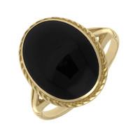 9ct Yellow Gold Whitby Jet Rope Edge Ring