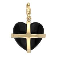 9ct Yellow Gold Whitby Jet Large Cross Heart Charm
