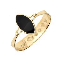 9ct Yellow Gold And Whitby Jet Oval Stone Heavy Bangle