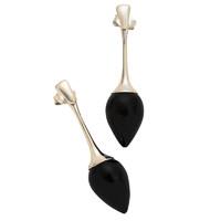 9ct Rose Gold and Whitby Jet Long Flute Pear Drop Earrings