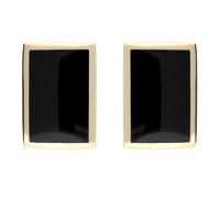 9ct Yellow Gold And Whitby Jet Flat Oblong Stud Earrings