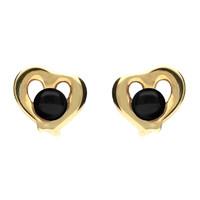 9ct Yellow Gold and Whitby Jet Heart Outline Stud Earrings