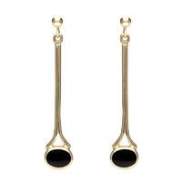 9ct Yellow Gold And Whitby Jet Long Drop Earrings