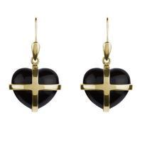 9ct Yellow Gold And Whitby Jet Medium Cross Heart Drop Earrings